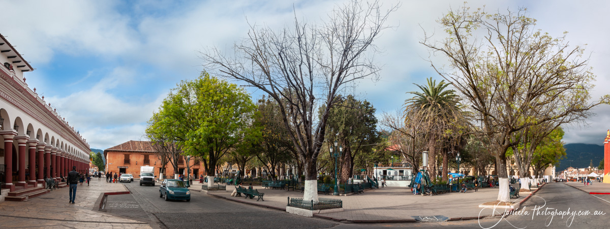 San Cristóbal de las Casas Panorama of the historic Central plaza or Zocalo 